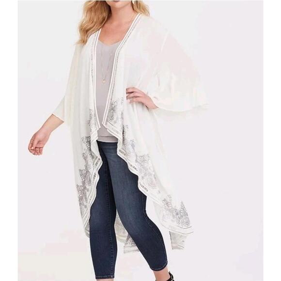 Torrid Ivory Sequin Gauze Kimono Sequin‎ Trimming Women Plus Size 3X/4X - Picture 1 of 9
